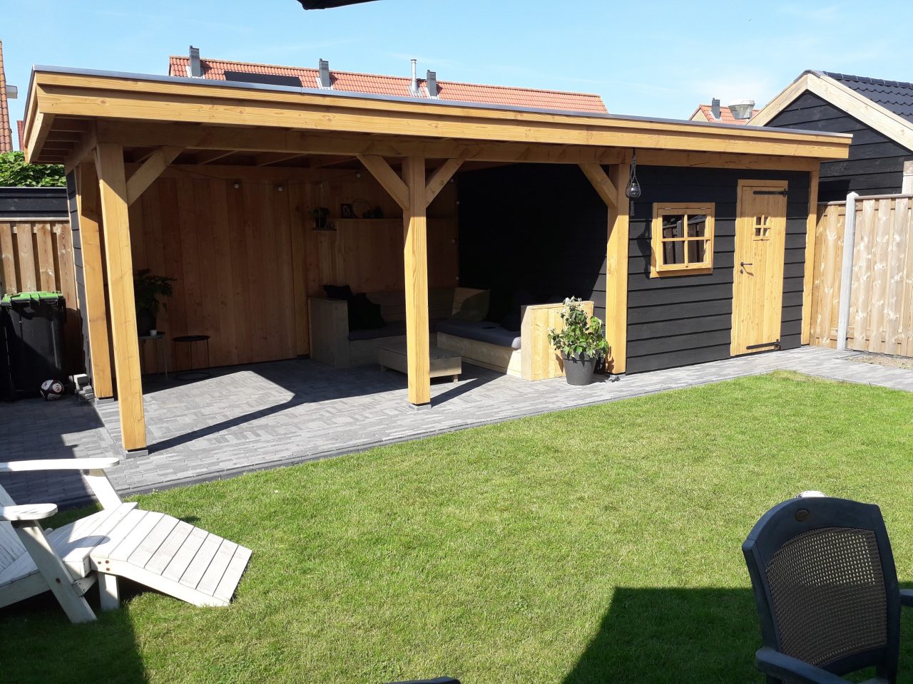 Bijzettafeltje schilder Beneden afronden Douglas veranda met schuur Doornspijk 830x330cm - Stange Houthandel